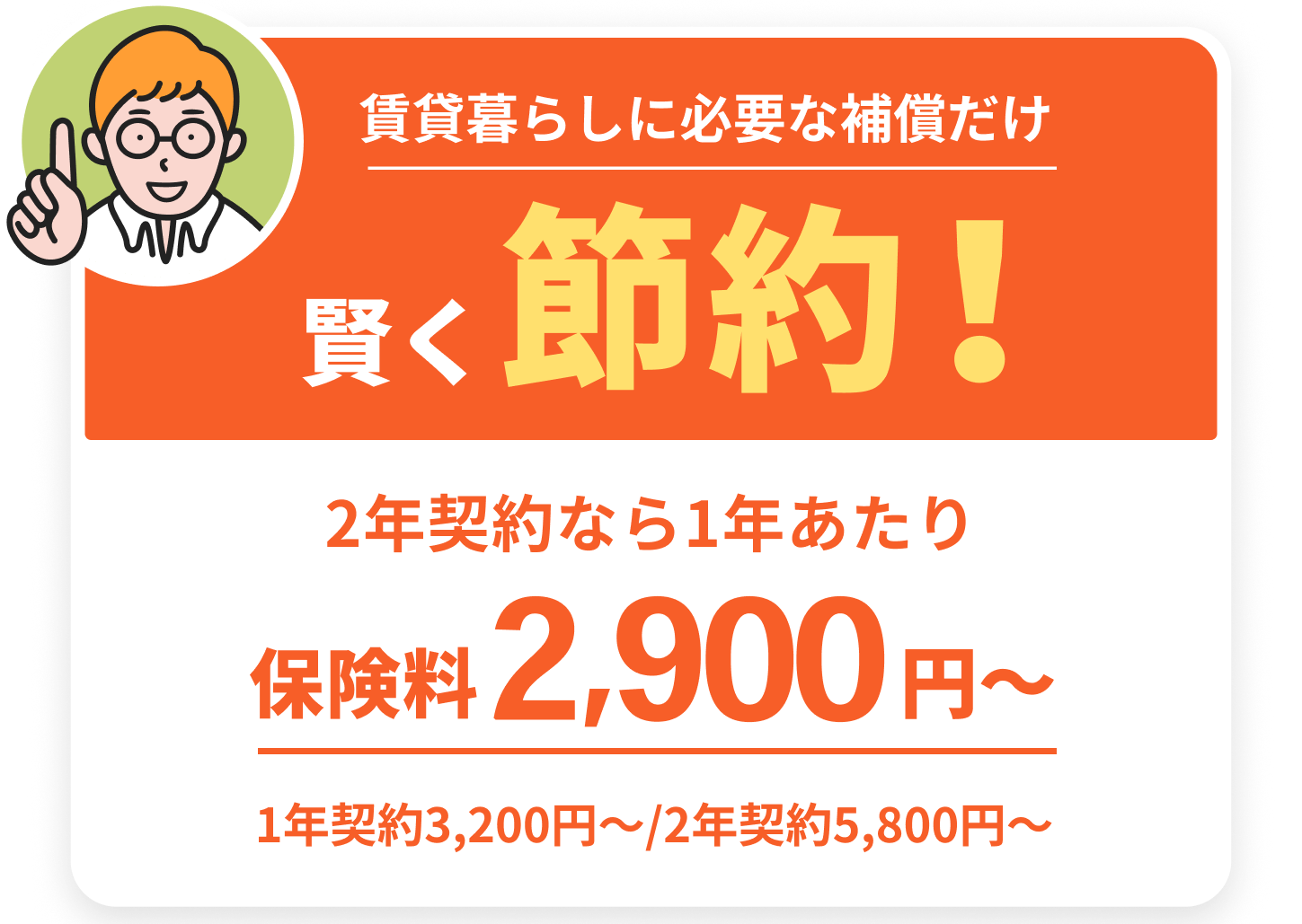 不動産会社が勧める保険よりとーってもおトク!2年契約なら1年あたり保険料3,250円〜