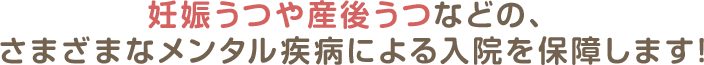 妊娠うつや産後うつなどの、さまざまなメンタル疾病による入院を保障します!