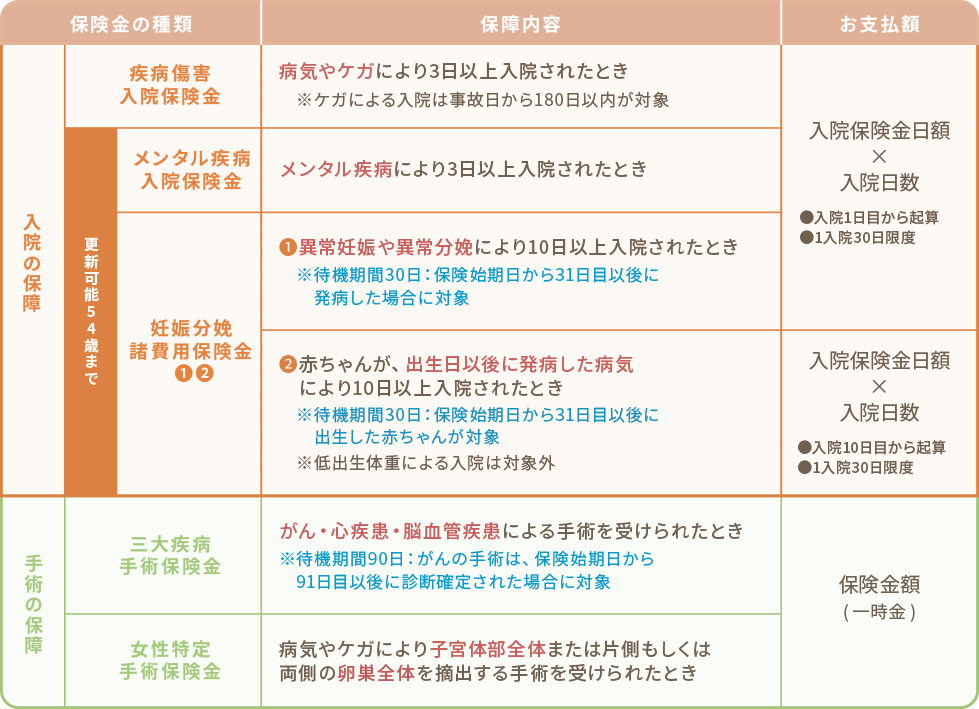 保障内容・お支払額