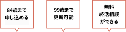 月々490円～業界最安水準の保険料※ 84歳まで申し込める。無料終活相談ができる